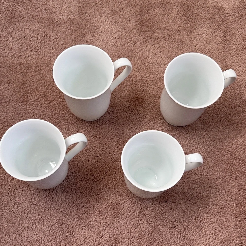 Vintage Pottery Barn Elegant Footed White Mug Set PB White - Set of 4